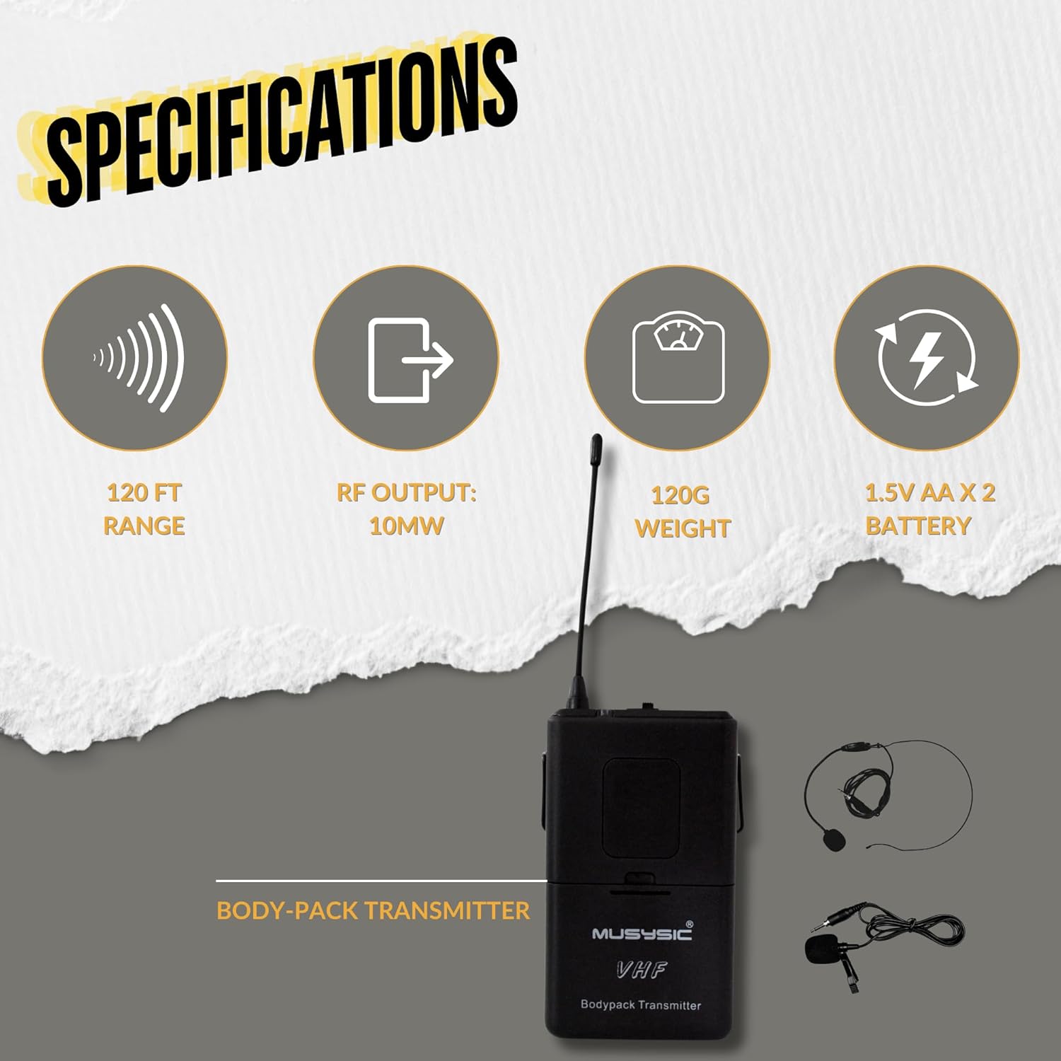 MUSYSIC 2-Channel Professional Wireless VHF Microphone System with Handheld & Lapel/Lavalier Headset for Church, Party, Meetings, Conference, Karaoke