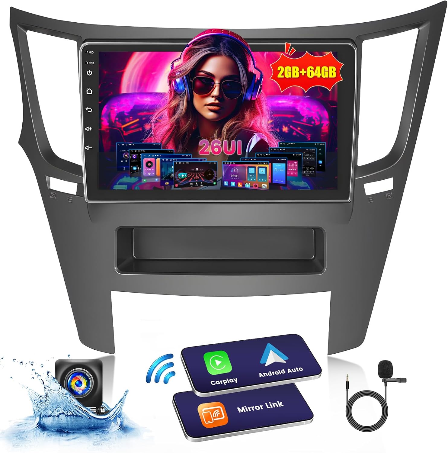 [2+64GB] Android 15 Car Radio for Subaru Legacy Outback 2010-2014 with Wireless Carplay Android Auto, 9 Inch HD Touchscreen Car Stereo with GPS WiFi Bluetooth FM/RDS EQ SWC Backup Camera MIC