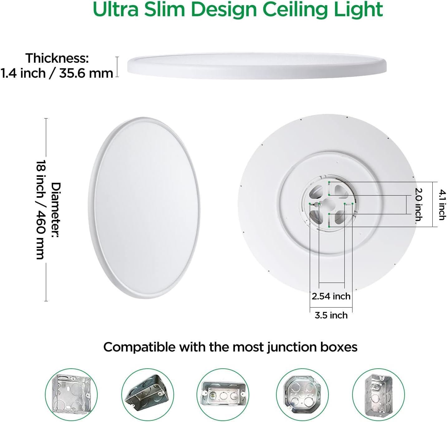 TALOYA 18 Inch Flush Mount Led Ceiling Light Fixture 5 Color Temperature Settings Round Surface Mounted Fixture Dimmable Ultra Slim Ceiling Lamp for Living Room