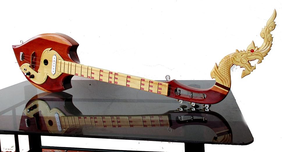 Isarn Acoustic Electric Phin 3 Strings, Thai Lao Guitar Musical Instrument, Traditional Thai Musical Pin34