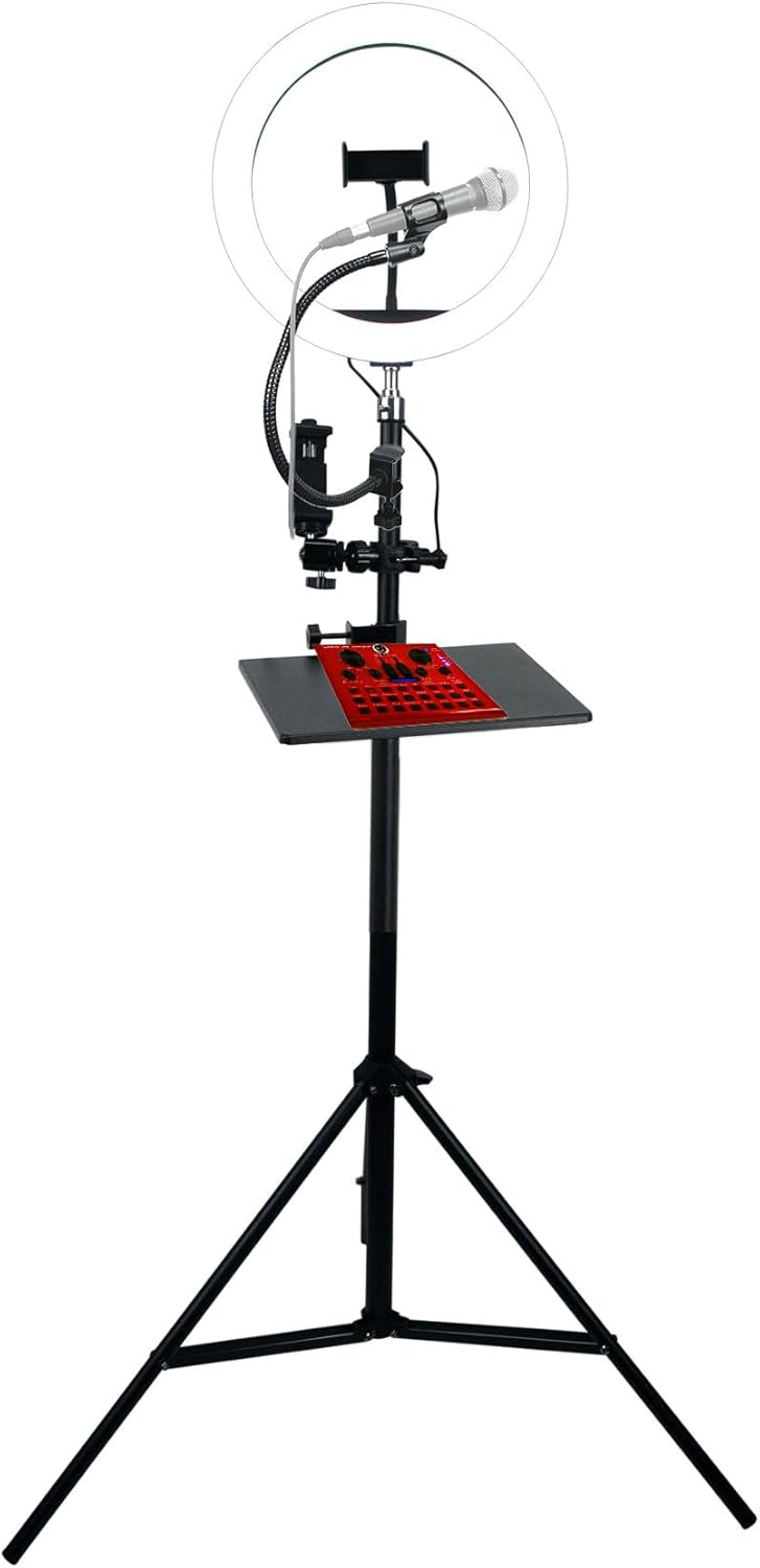 Audiosavings Bundle: Vocopro Steamer-Desktop USB Audio Interface with Microphone for Live Streaming Bundle with Rockville RMC-XLR Wired Mic, HALO 12 TRIPOD Selfie Light, (1) GN20 Mic Stand (4 Items)