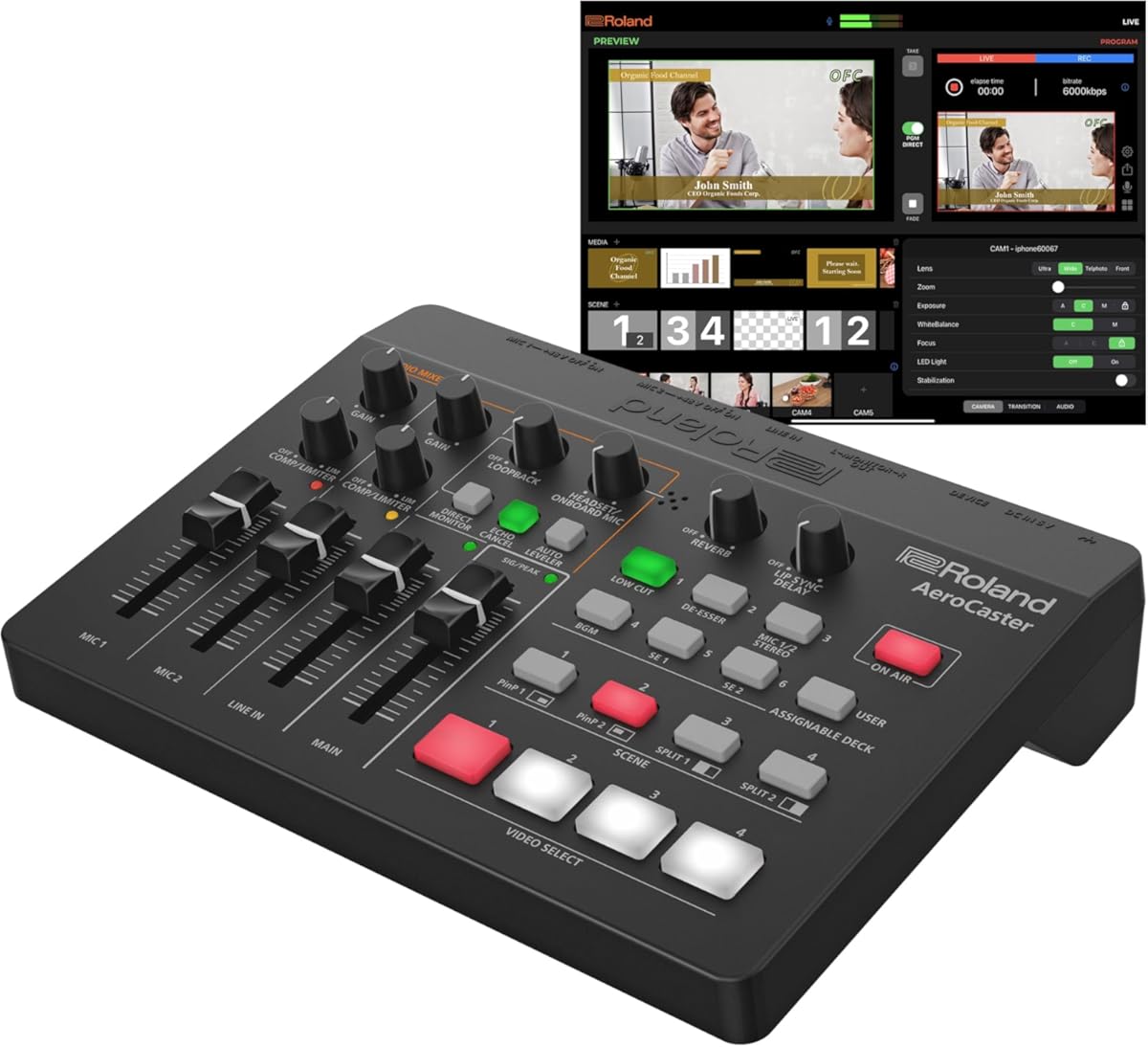 Roland AeroCaster | Portable Livestreaming System | Powerful Wireless Multi-Camera Production Solution | Hardware Controller & Audio Interface | Stream Directly to YouTube, Facebook, Twitch & More