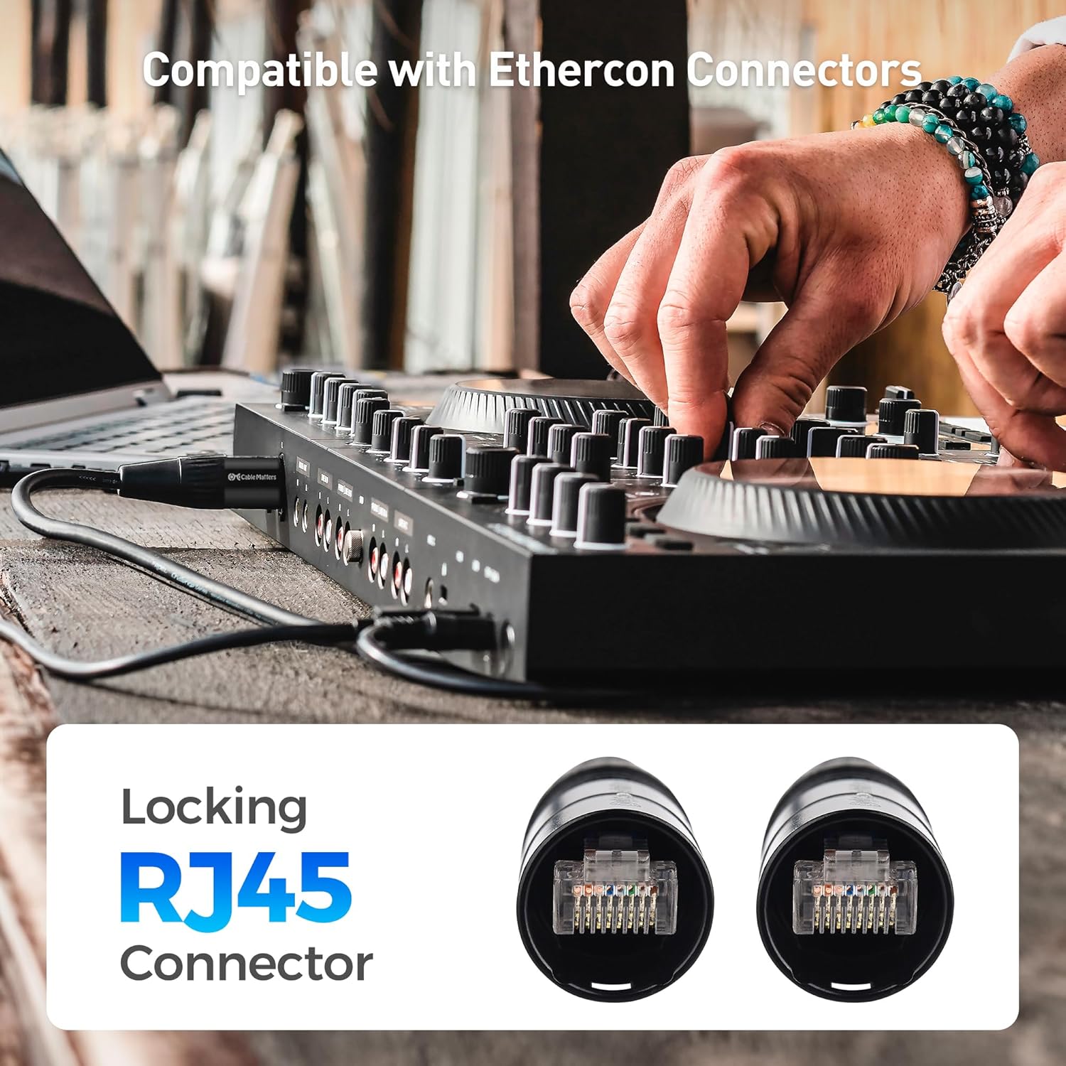 Cable Matters XLR Audio Over Ethernet Snake with 2 Boxes - 4X XLR Male Pigtail Box and Female Pigtail Box Black & hielded Cat6 Ethernet Cable Compatible with EtherCON RJ45 Connectors in Black - 50 ft