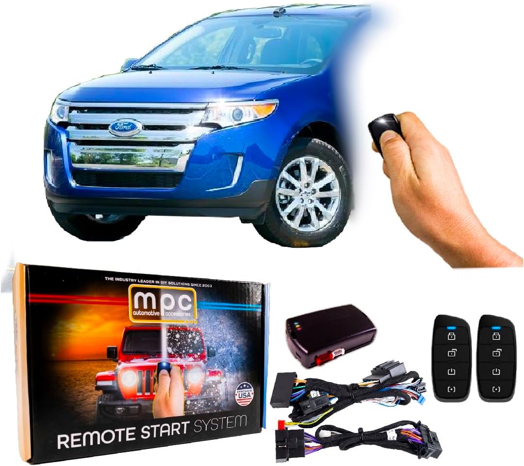 MPC 4-Button Remote Starter Compatible with 2011-2014 Ford Edge - T-Harness - Includes (2) 4-Button Extended Range Remotes - Up to 3,000 ft - Firmware Preloaded - USA Tech Support