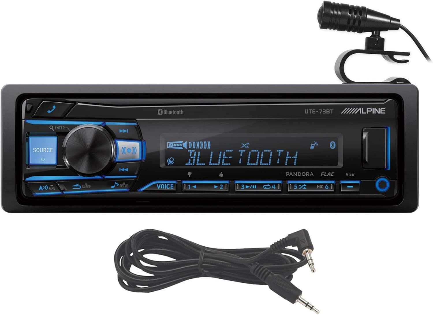 Alpine UTE-73BT Digital Media Bluetooth Car Stereo Receiver w/USB+ Absolute AUX Cable