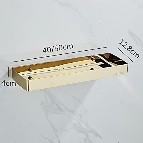 Shower Shelves Nail Free Black Storage Organizer Rack, Stainless Steel Square Bath Shower Shelf Bathing Accessories (Color : Gold 40cm)