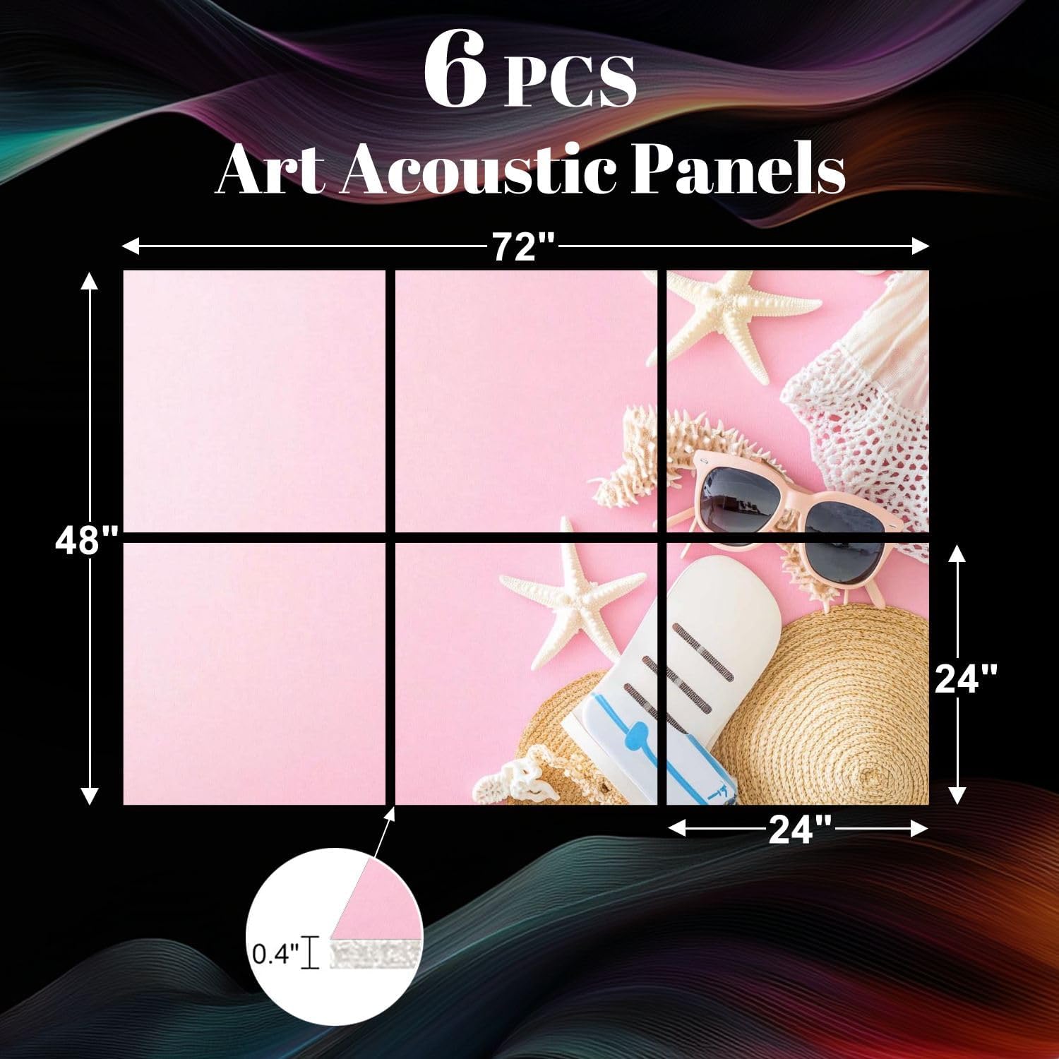 6 Pack Art Acoustic Panels Summer vacation travel essentials including passport sunglasses flip Sound Absorbing Panel 48