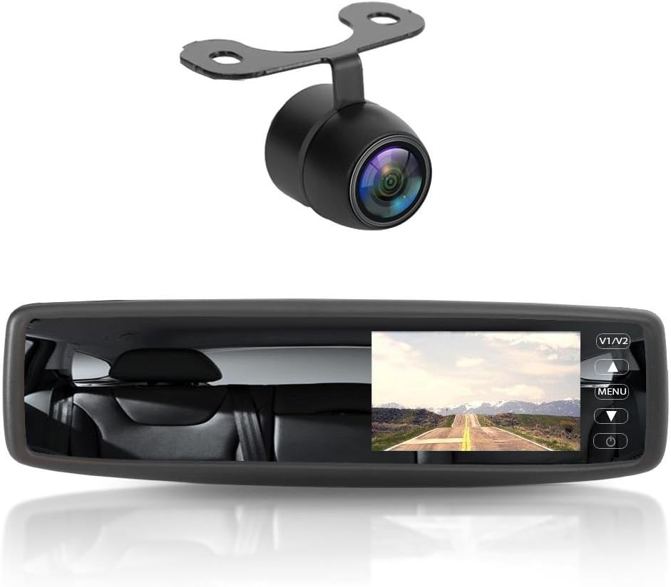 Pyle Wireless Backup Car Camera Rearview Mirror Monitor System - Parking & Reverse Safety Distance Scale Lines, Waterproof & Night Vision Cam, 4.3