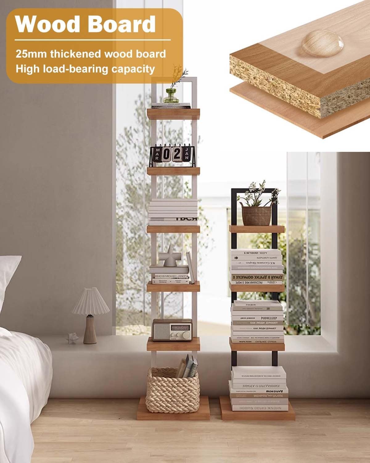 Invisible Book Shelf Tower Space Saving, Heavy Duty Floating Spine Bookshelf with Base, Freestanding Vertical Book Display Bookcase(White,4-Tier 87cm (34 1/4