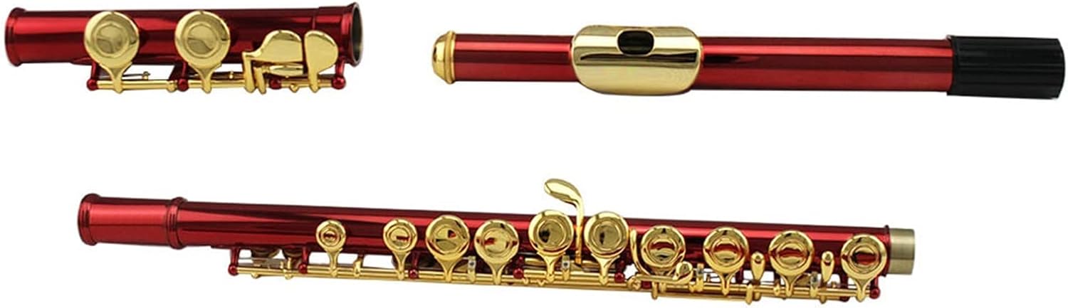 TSTS Flutes Musical Instrument 16 Closed Hole Red Color Body Gold Plated Key with Offset G Key Orchestras Bands Flute