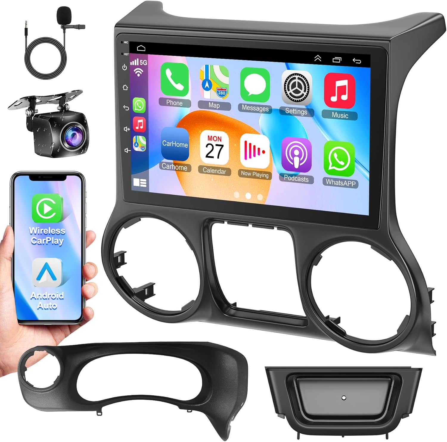 4GB+64GB Car Radio for Jeep Wrangler 2015 2016 2017,10.1 inch IPS Touchscreen Android 13 Stereo - Wireless Carplay & Android Auto,GPS Navigation & Bluetooth