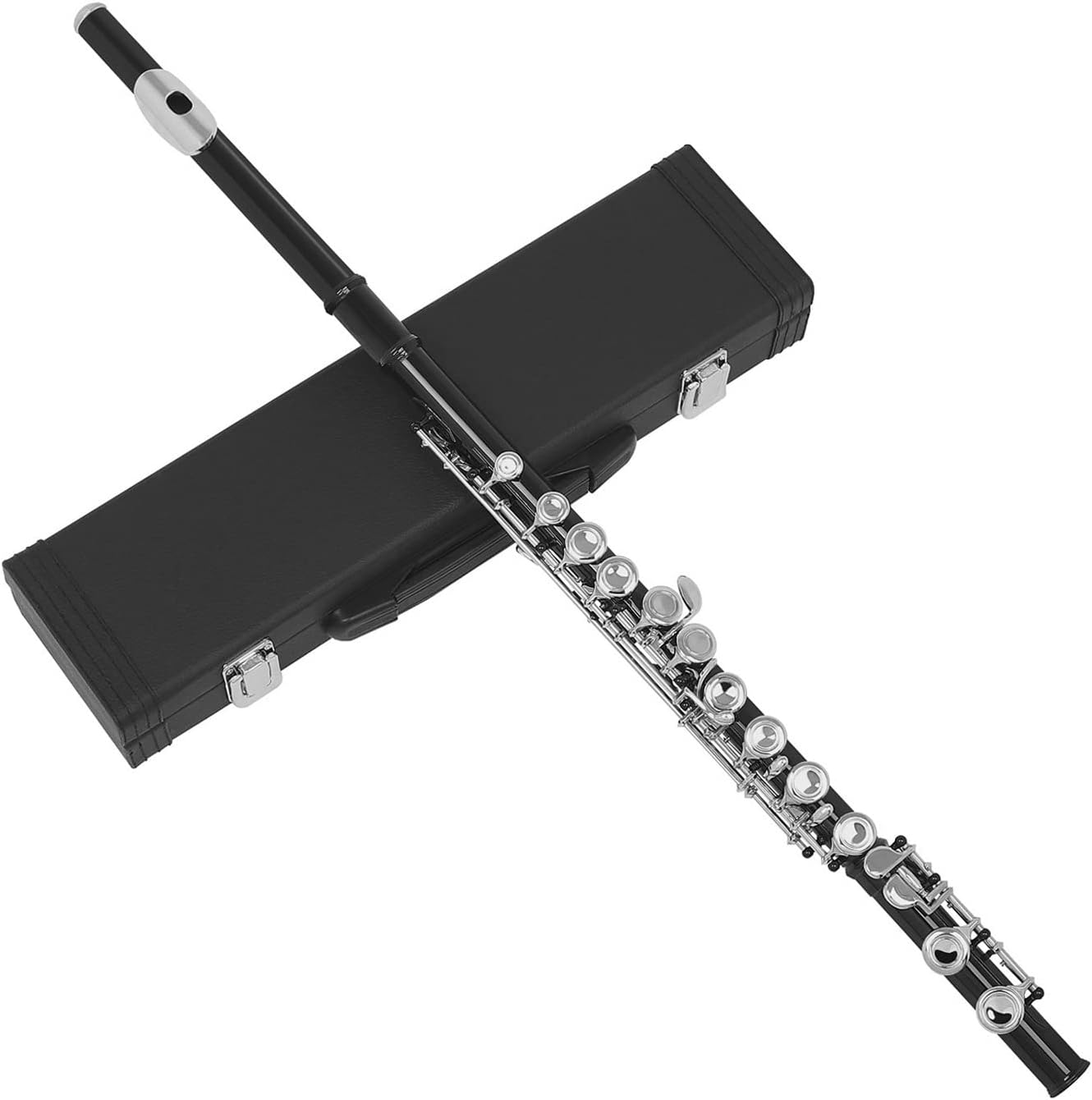Flute, Cupronickel Nicke Plated 16 Holes C Key Woodwind Instrument with Cleaning Cloth Stick Gloves Mini Screwdriver Padded Case