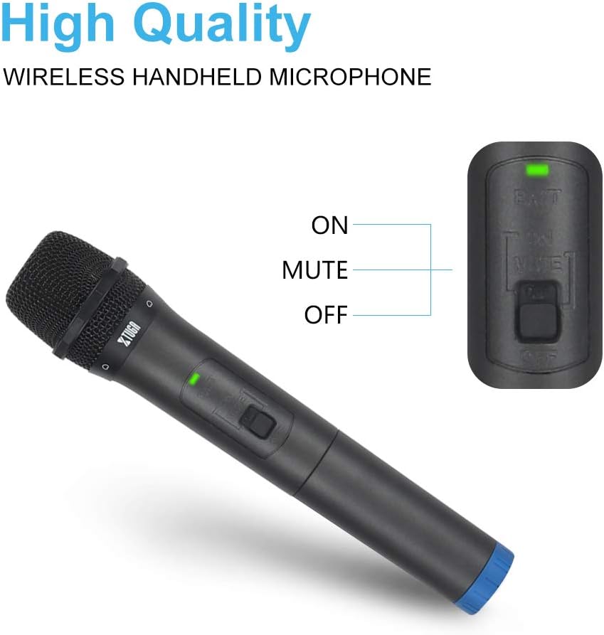 XTUGA S400 Wireless Microphone System, 4-Channel UHF Cordless Mic Set with Four Handheld Mics, Fixed Frequency, Long Range 260ft, Ideal for Church,Karaoke,Weddings, Events