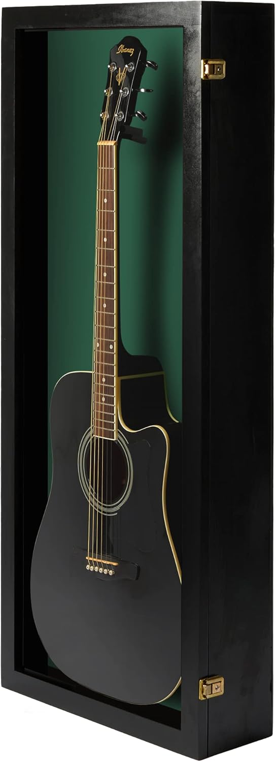 PENNZONI Acoustic Guitar Display Case - Acrylic Acoustic Guitar Case - Guitar Display Case Wall Mount Made from Hardwood Frame & Clear Acrylic - Black w/Felt Green