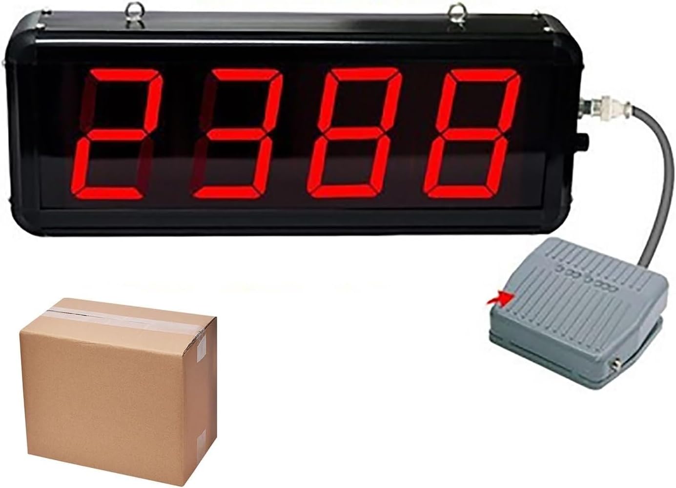 Production Line Counting Screen, Foot Pedal Red Display Digital Counter 0-9999 4 Digits, for Factories, Assembly Lines, Airports, and Stations, Breeding Farm, Conveyor Belt