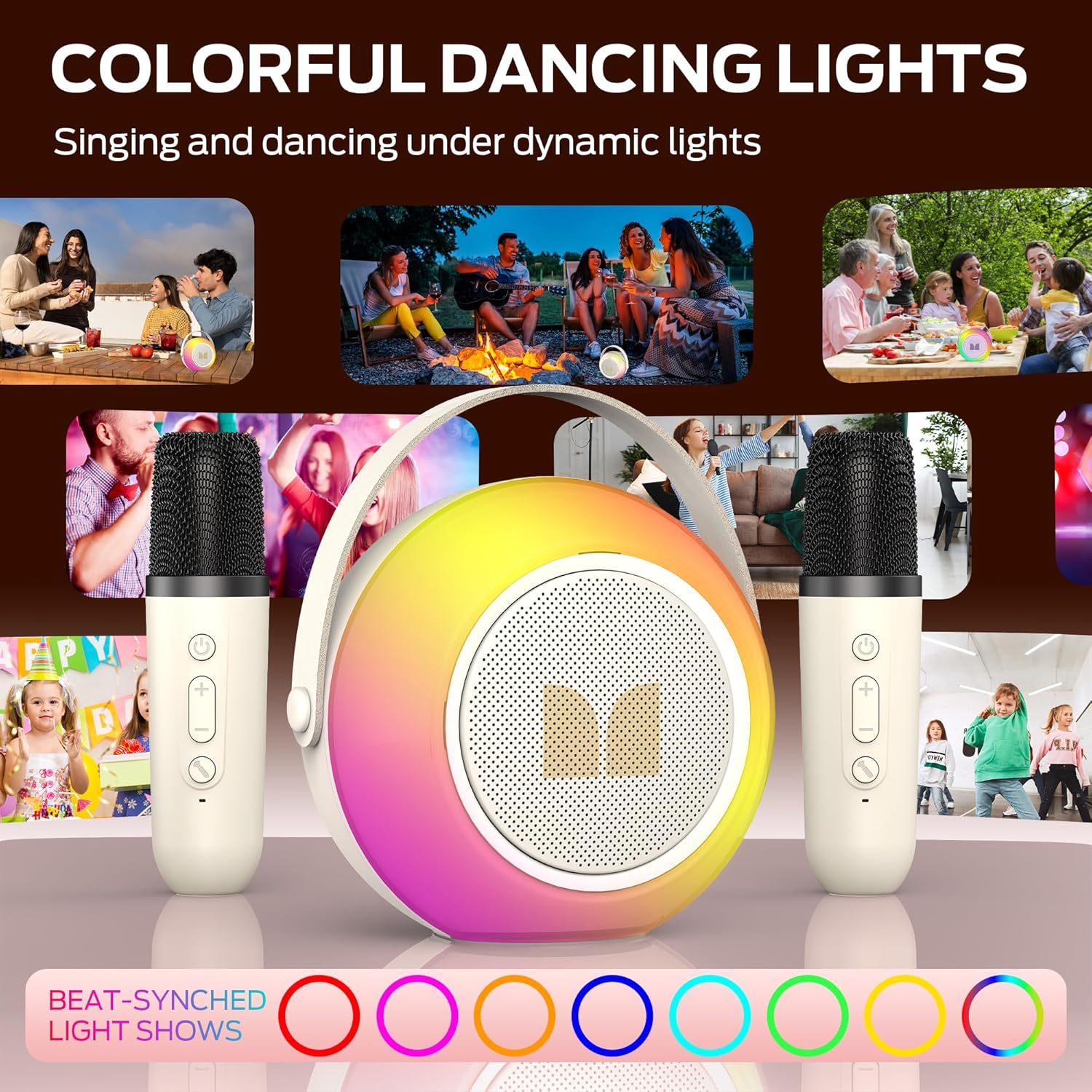 Monster Mini Karaoke Machine for Kids Adults, Portable Bluetooth Speakers with 2 Wireless Microphones and Lights, Christmas Birthday Gifts Toys for Girls Boys 4, 5, 6, 7, 8, 9, 10, 12+ Toddler