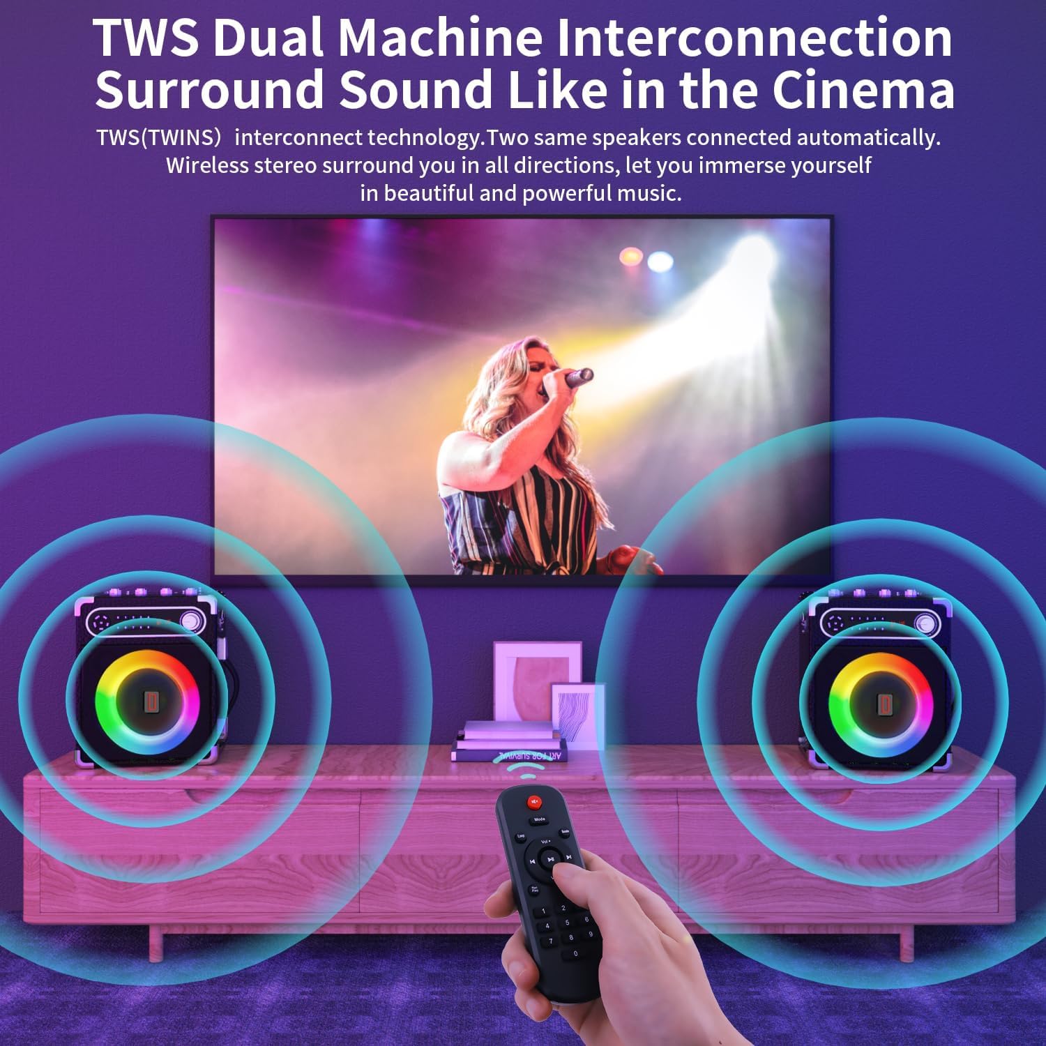 Karaoke Machine with 4 Wireless Microphones, Portable Bluetooth 5.1 Speaker for Adults Kids with LED Lights, Bass/Treble Adjustment, PA System with Remote Control, Supports FM/AUX/USB/TF for Party