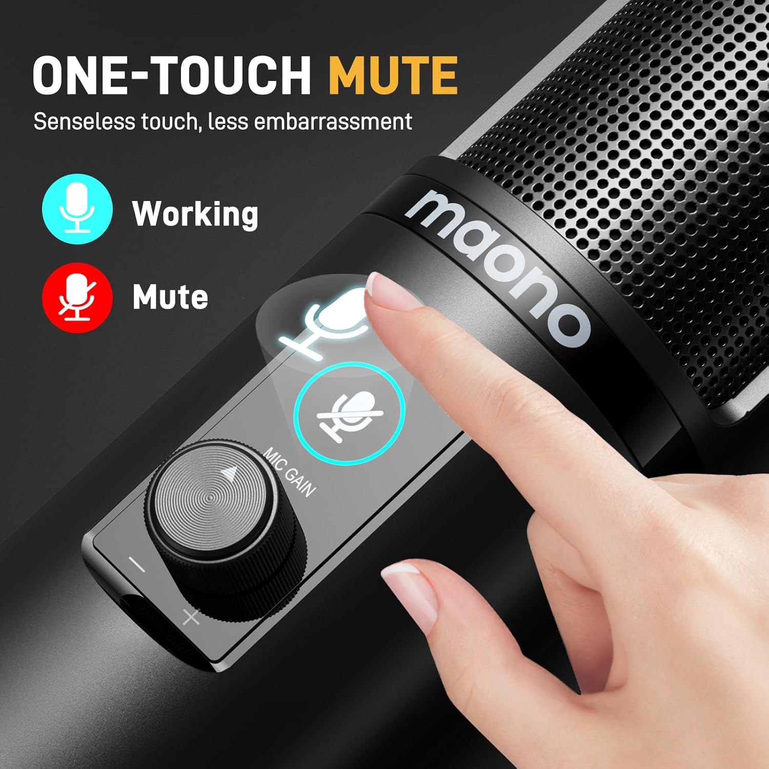 MAONO USB Recording Microphone Kit, Professional Condenser Microphone for PC with One-Touch Mute and Mic Gain Knob for Singing, Podcast, Studio, Streaming PM421