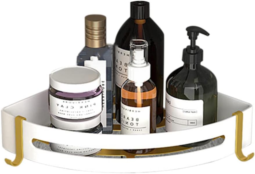 Bath Shelf Wall Mount Bathroom Corner Floating Shelves Adhesive White No Drilling with Hook Space Aluminum for Toilet Bathroom-3 Tier(1 Story)