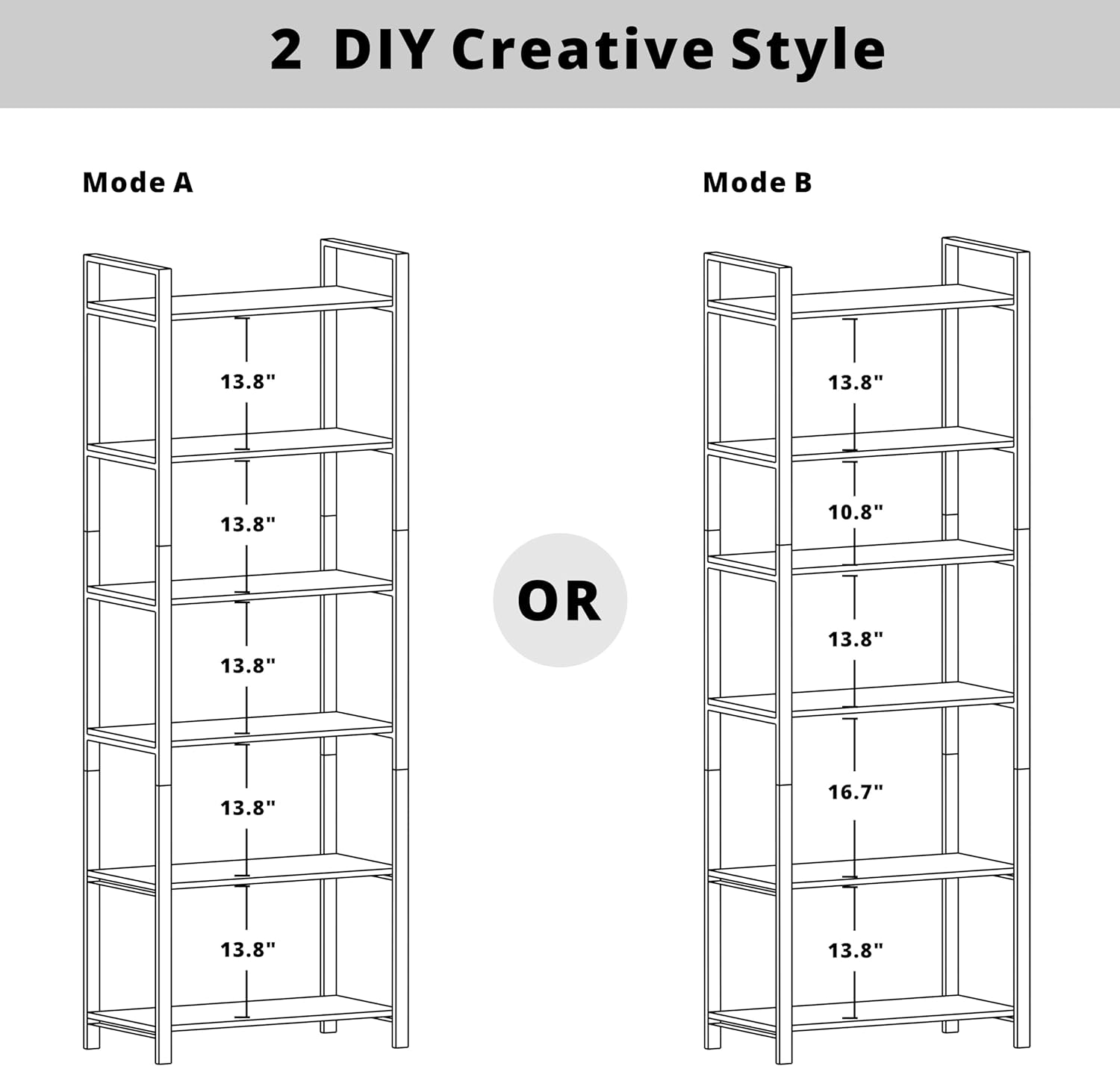 IRONCK Bookshelf 6-Tier Ladder Shelf 110lbs Display Shelf Vintage Industrial Style Bookcase for Home Office, Living Room