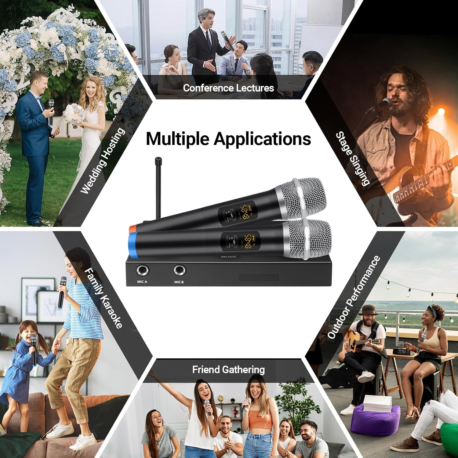 Wireless Karaoke System, Portable Karaoke Microphone Mixer with 16 Channels UHF Wireless, Optical AUX Microphone Speaker for Smart TV, PC, Amplifier, Speaker, KTV