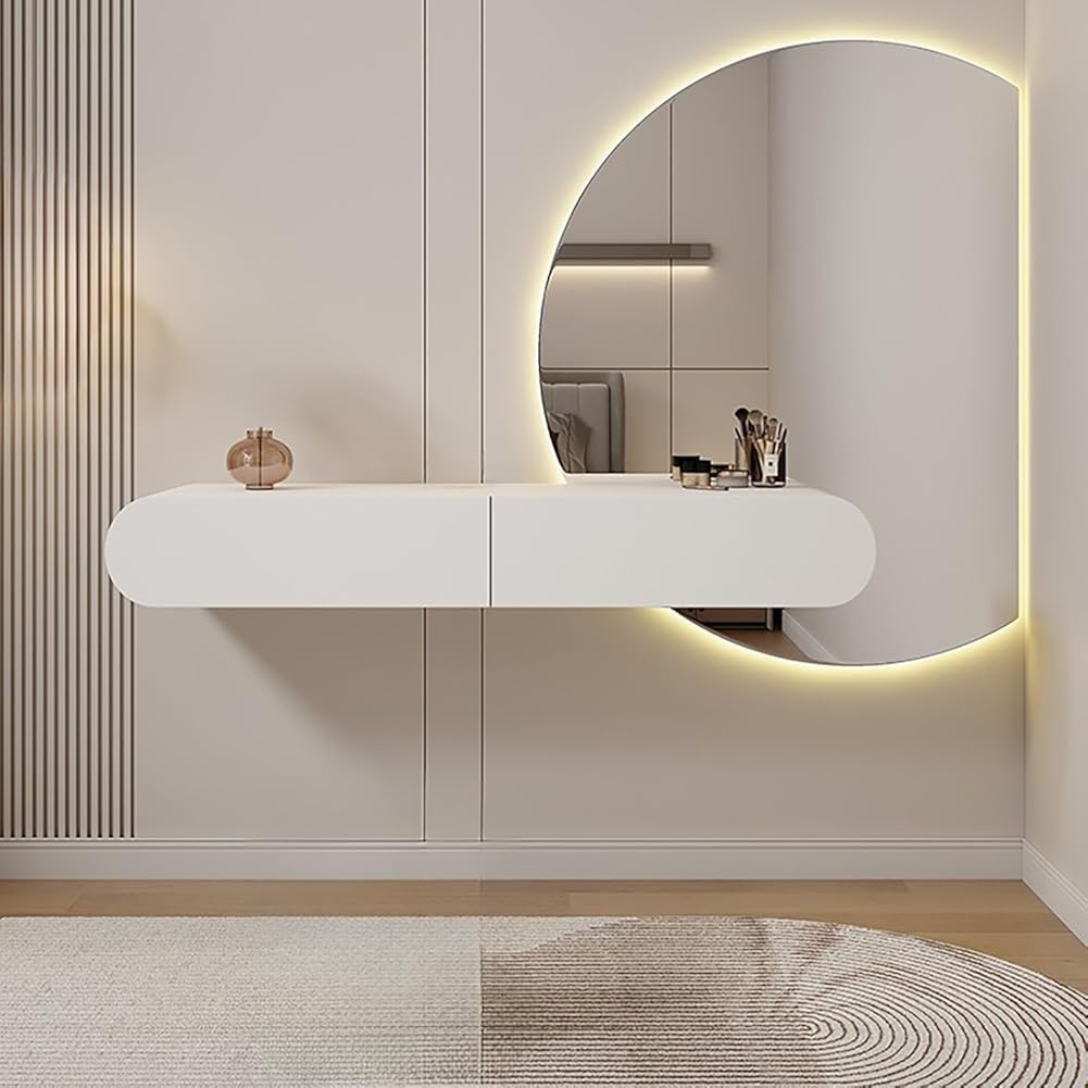 Wall-Mounted Floating Desk with Drawers Wood Floating Makeup Vanity Corner Desk for Bathroom Hairdressers Beautiful