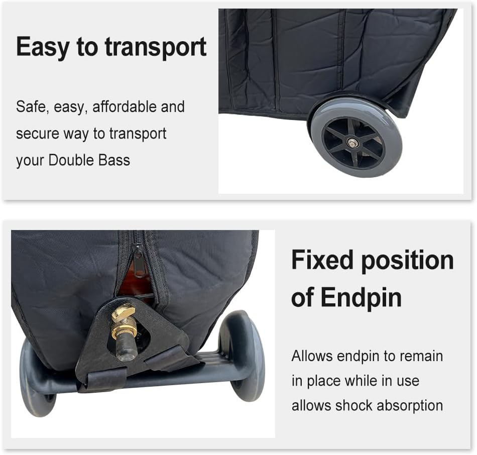 Portable Upright Double Bass Cart Bass Wheel Transport Carry String Bass Carts for Any Size Bass from 1/10 To 4/4,Works Indoors &Outdoors