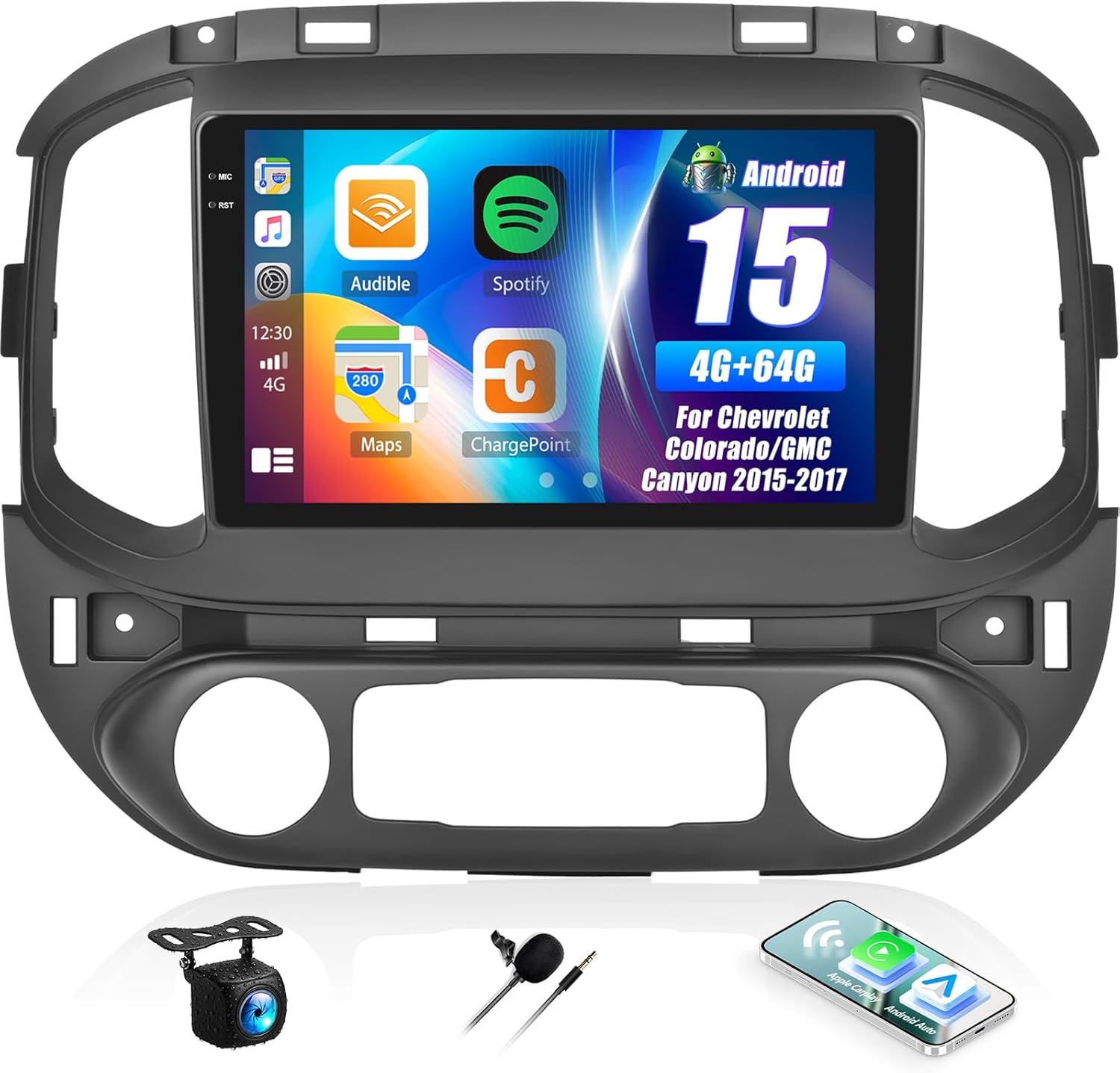 4G+64G Android Car Stereo for Chevrolet Colorado/GMC Canyon 2015-2017 with Wireless Carplay Android Auto 9 Inch Touch Screen Head Unit Replacement Backup Camera WiFi GPS RDS Bluetooth