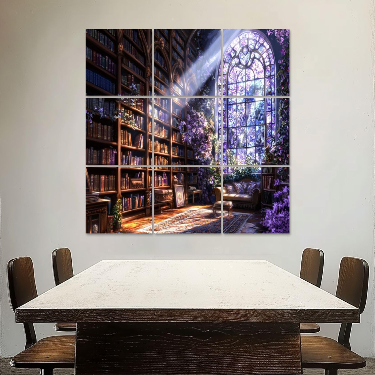 Art Acoustic Panels Self Adhesive Mystical Stained Glass Library Light Reflections 9 Packs Decorative Soundproof Wall Panels Large Sound Absorbing Panels for Home Office 60