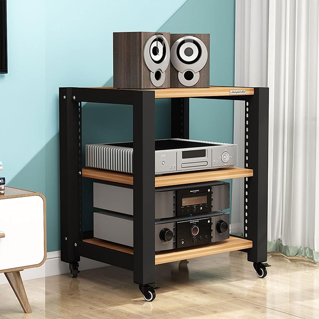 Audio Rack Audio Bracket Roller TV Bracket Media Components Multi-Layer Audio Bracket Speaker Cabinet 2/3/4 Layer (Light Walnut Wood) Media Cabinet (Size : S3)