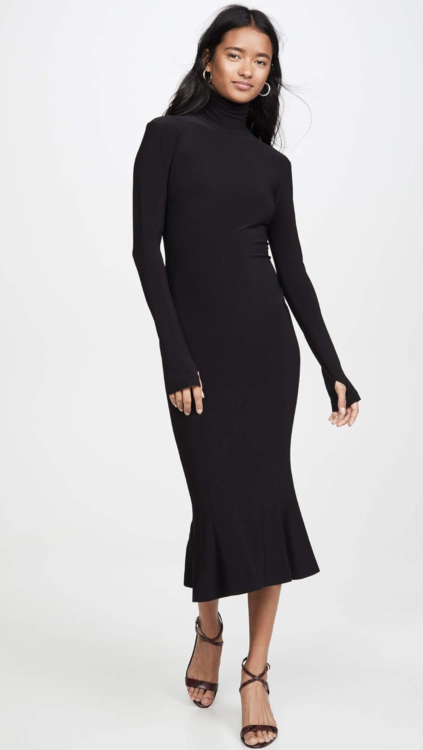 Norma Kamali Womens Long Sleeve Turtle Fishtail Dress to Midcalf