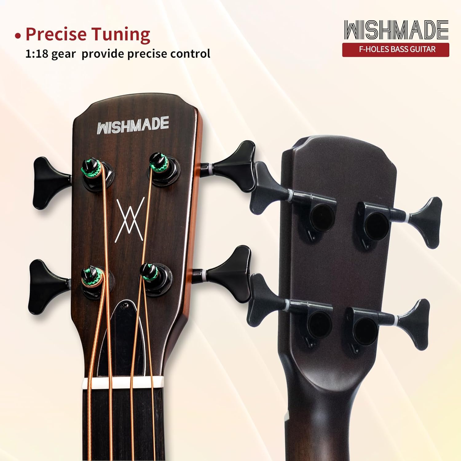 WISHMADE Electric Bass Guitars With F-Holes, Acoustic Bass Guitar For Beginners, Flamed Maple Top With Gig Bag (BLB-400-BK)