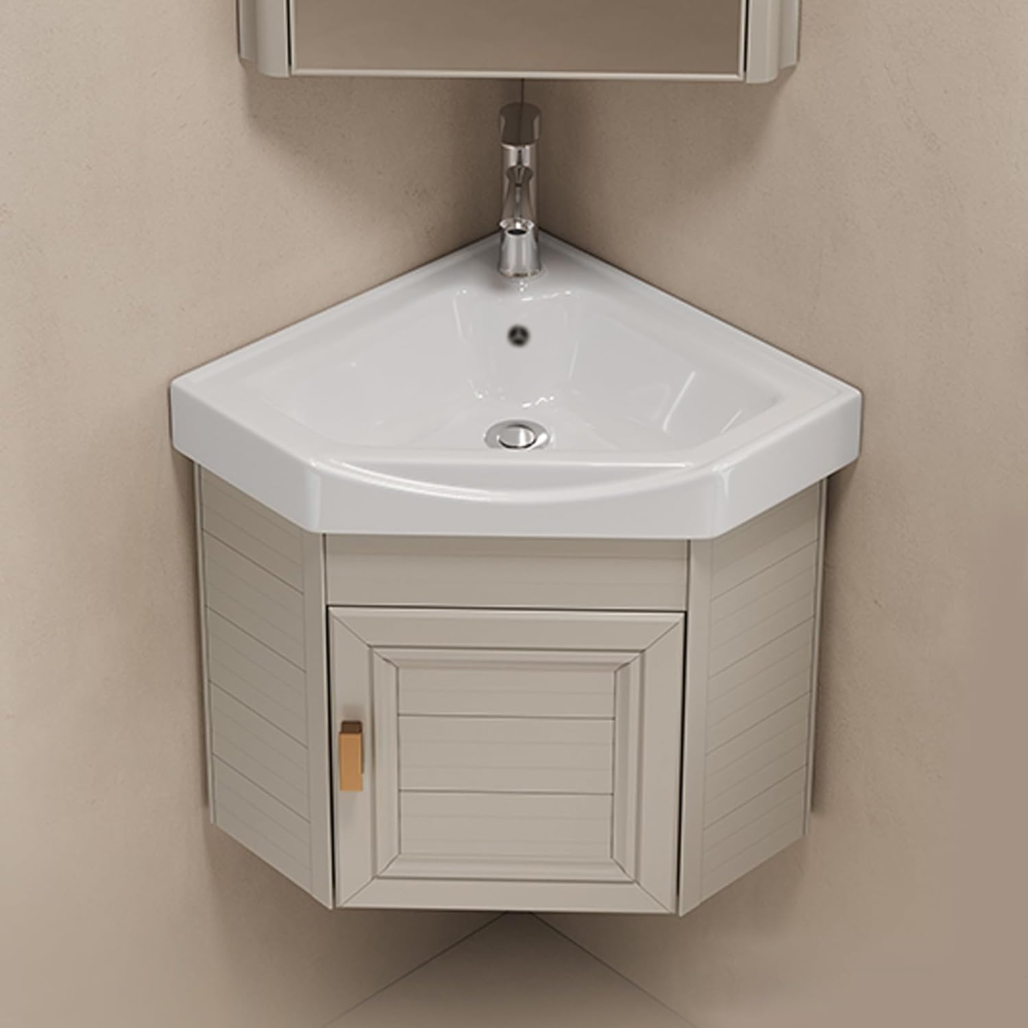 Corner Bathroom Vanity Cabinet with Sink, Corner Ceramic Sink Corner Bathroom Vanity, Corner Wall Mount Vanity Sink with Metal Handle, for Bathrooms, Laundry Room, Balcony,One Color,48cm/18.9