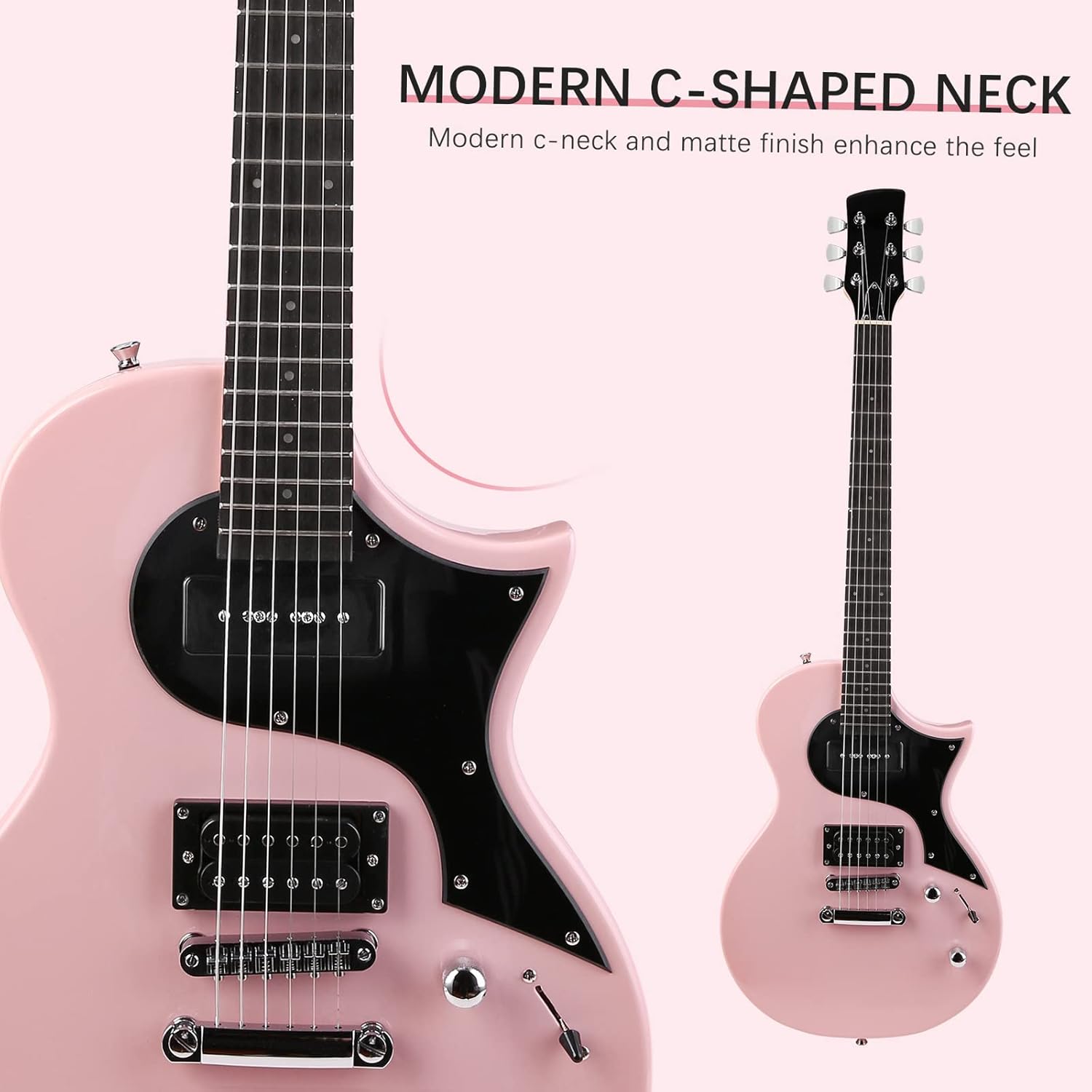 40 Electric Guitar, Solid Body Electric Guitars Kit with Pickup, Gig Bag for Beginner (Pink)