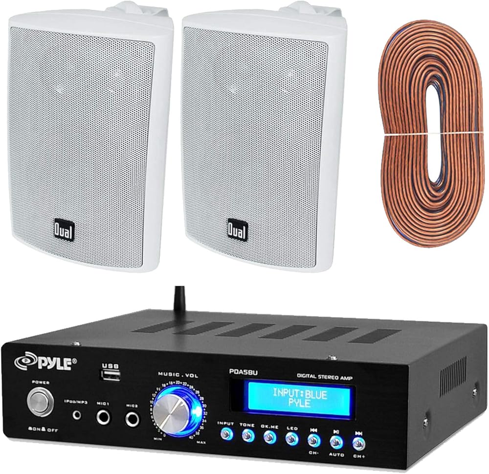 Pyle PDA5BU Amplifier Receiver Stereo, Bluetooth, AM/FM Radio, USB Flash Reader, Aux Input (3.5mm) LCD Display, 200 Watt - Bundle with Enrock 50ft 16g Speaker Wire