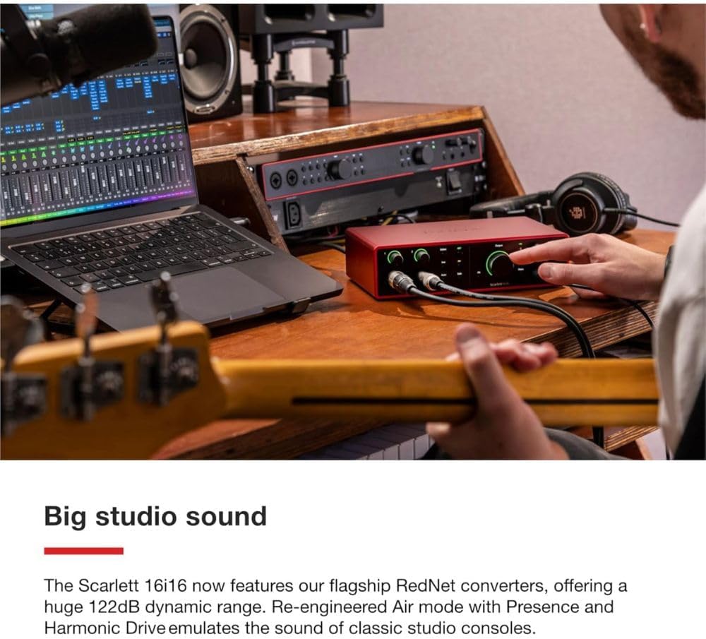 Focusrite Scarlett 16i16 USB-C Audio/MIDI Interface (4th Generation) Bundle with XLR- XLR Cable (2 Pack), Hosa Mid-310 Black 10 ft. Midi cable (2 Pack)