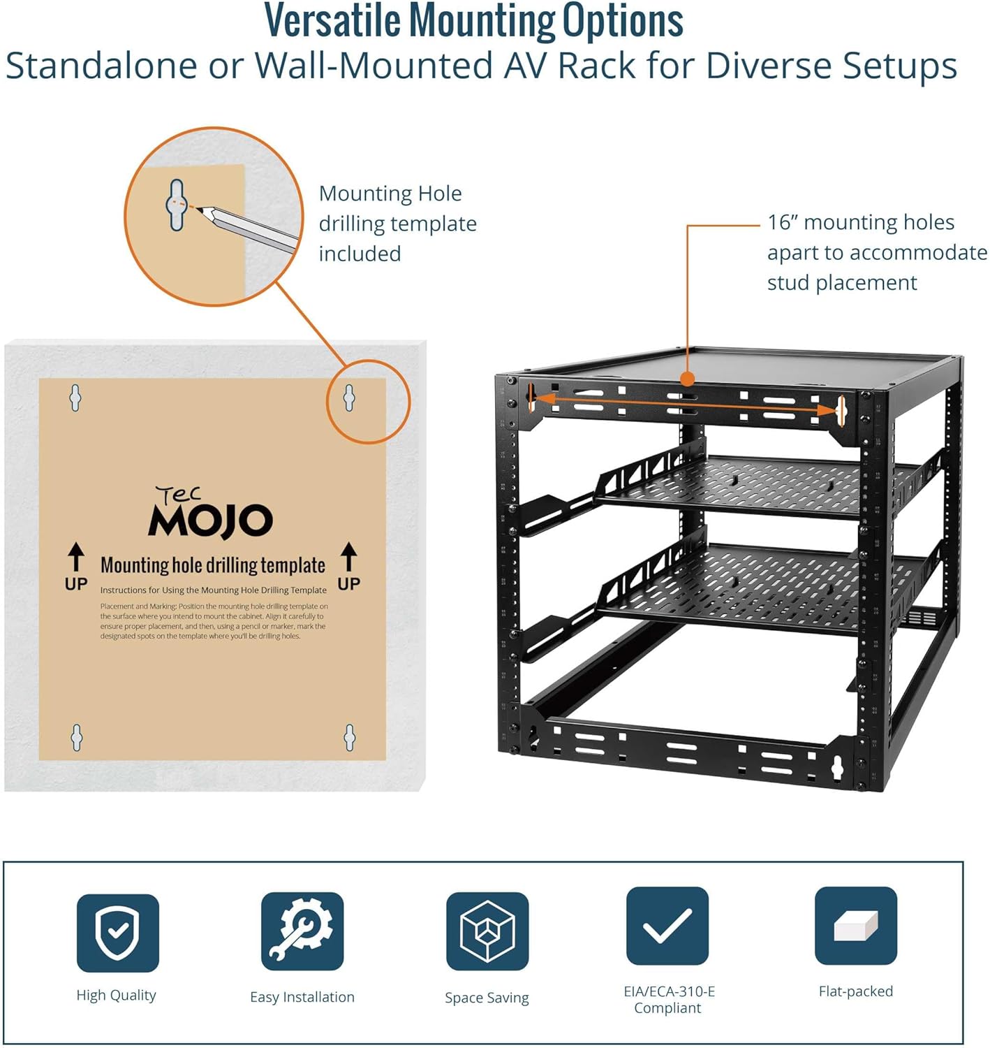 Tecmojo 12U Open Frame Network Rack for IT & AV Gear, AV Rack Floor Standing or Wall Mounted,with 2 PCS 1U Rack Shelves & Mounting Hardware,Network Rack for 19