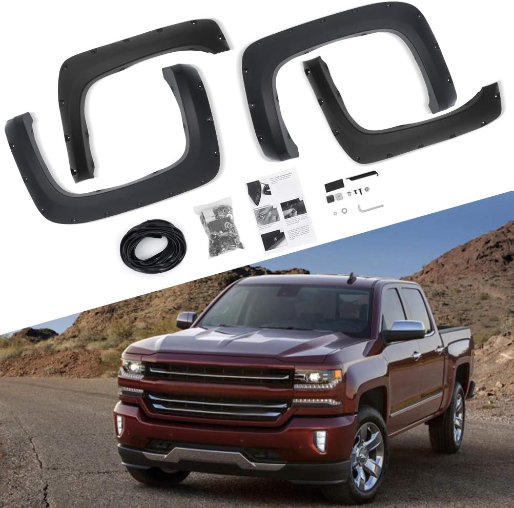 ECCPP Fender Flares Pocket Rivet Bolt Style Shiny/Smooth Black Wheel Fender Flares 4PCS Automotive Fits For Chevrolet 2007-2013