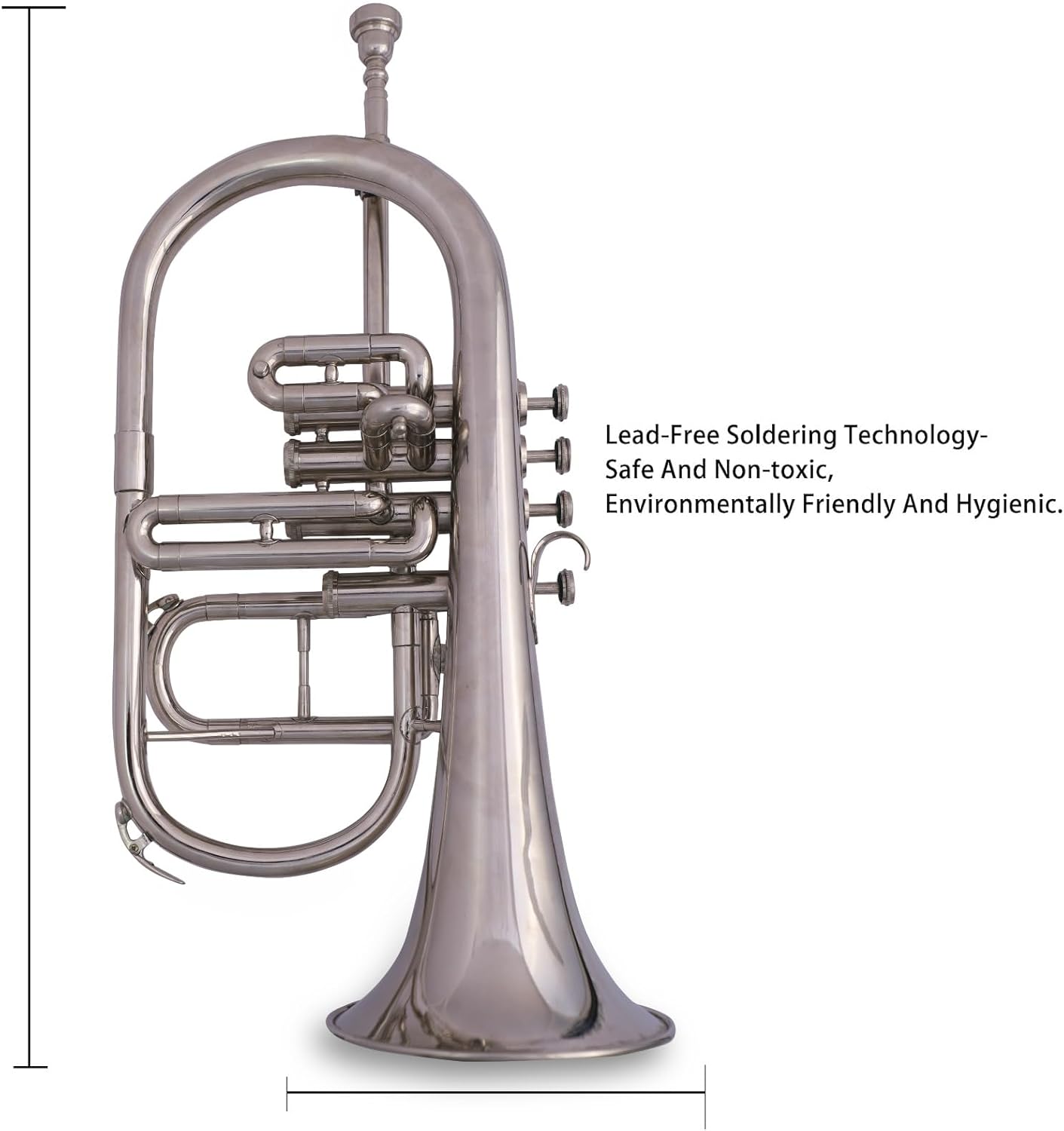 SM'Sai Musicals 4 Valve Flugel Horn With Mouthpiece And Hard Case For School Band Silver Flugel Horn BB Pitch Brass Musical Instrument For Orchestra Beginners Professionals For Kids Adults