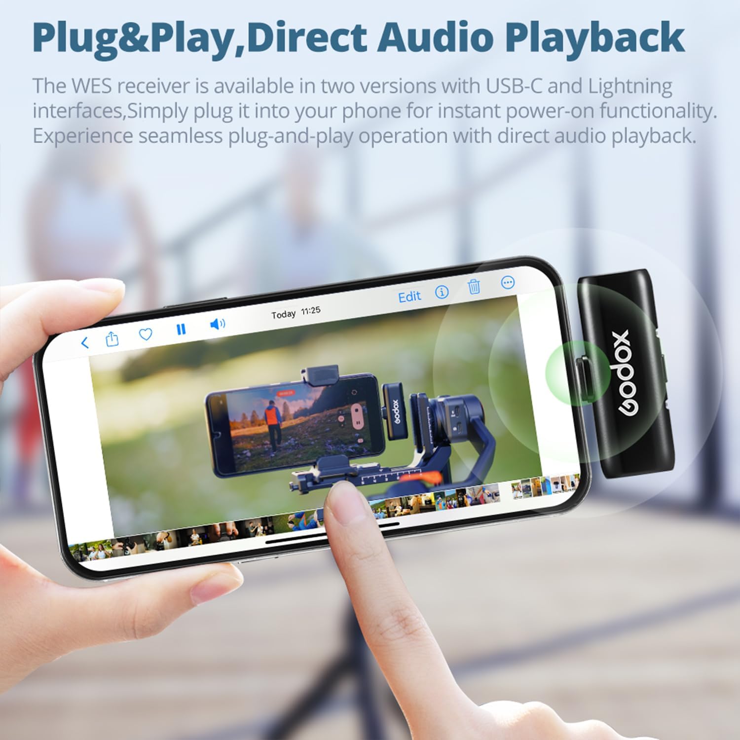 GODOX WES1 KIT2 Wireless Lavalier Microphone for iPhone, MFi Certified, Plug and Play Noise Cancelling Lapel Mic with 656ft Transmission, Charging Case, Compatible with iPhone,ipad (WES1 KIT2)