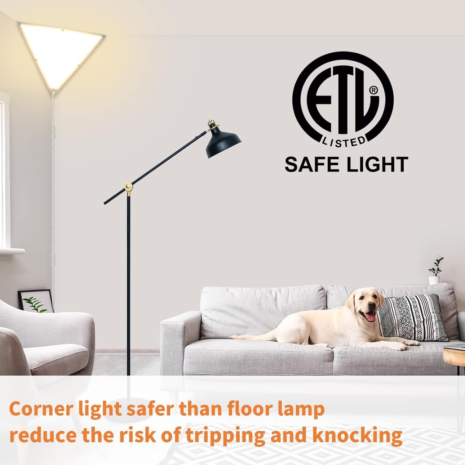 Upgraded Corner Light, 22W 2000LM LED Corner Lights for Living Room, 3000K/4000K/6000K Plug in Ceiling Lights with Switch, Lamp for Bedroom, Triangle Shape