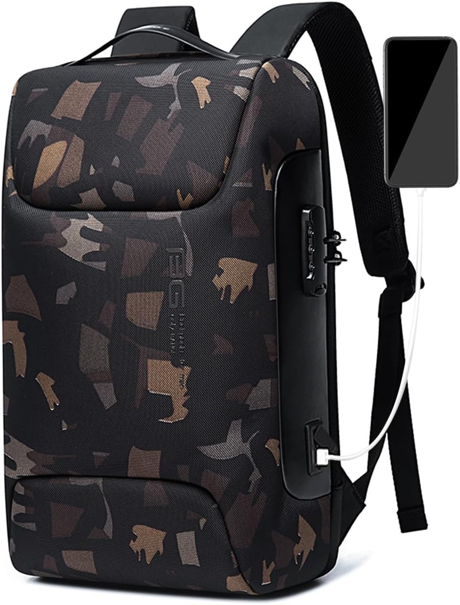 FANDARE Laptop Backpack Business Anti-Theft Daypacks Travel Large Backpack with USB Charging Port Waterproof Computer Bag for Women & Men Fits 15.6 Inch Notebook Camo