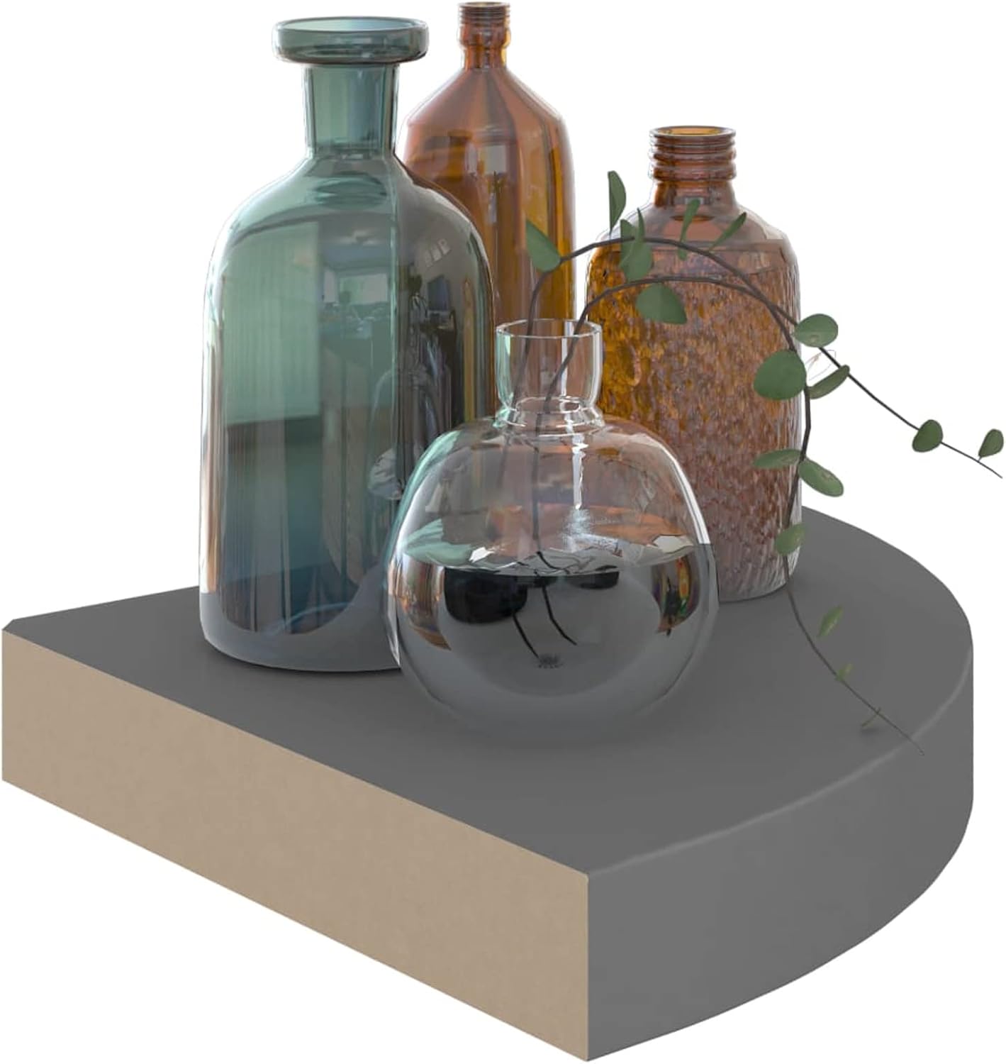 4 pcs Floating Corner Shelf High Gloss Gray, Wall Mount Round End Floating Shelf Display Shelf Storage for Bathroom Bedroom Kitchen Living Room Office 9.8