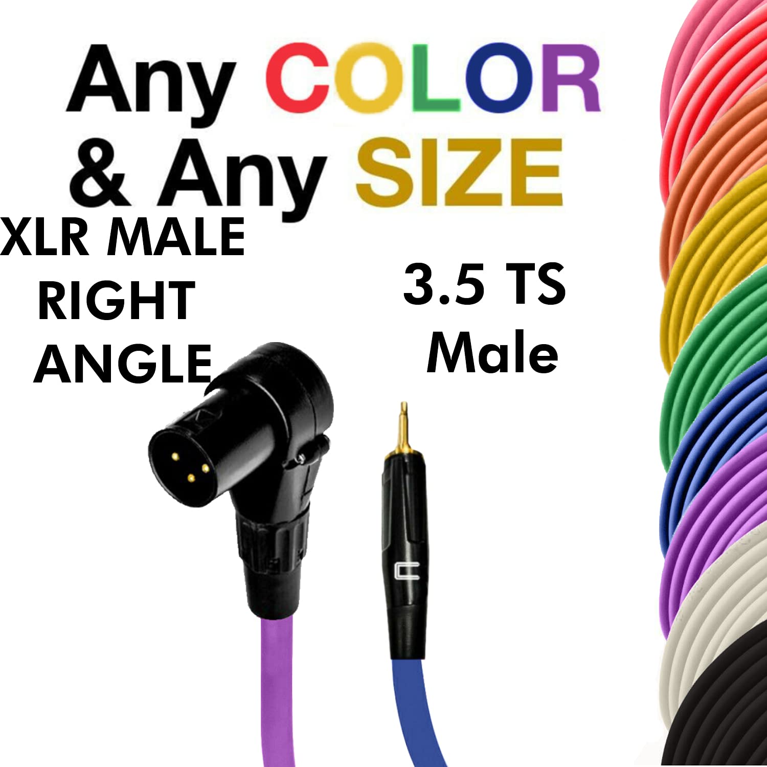 COLUBER CABLE Right Angle XLR Male to 3.5 TS Male - 100 Feet - Purple - Pro 3-Pin Microphone Connector for Powered Speakers, Audio Interface or Mixer for Live Performance & Recording