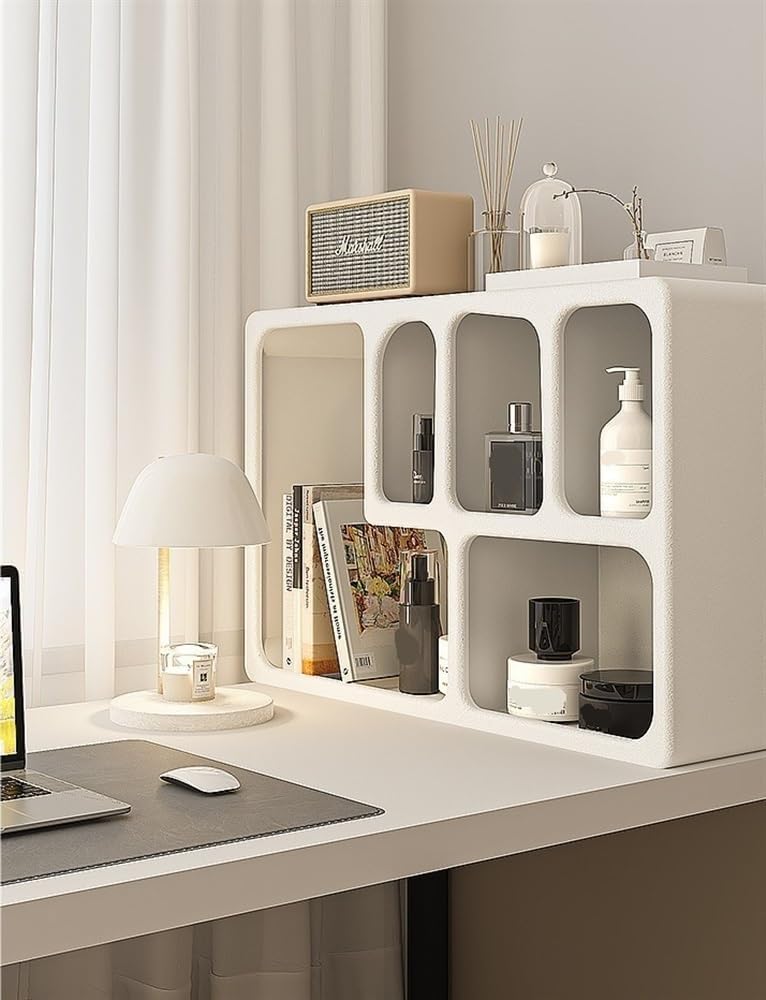 White Floating Shelves with Storage, Wood Desk Shelf Organizer for Storage, Wall Shelves for Living Room Bedroom, Bedside Shelf Wall Mount(Square)