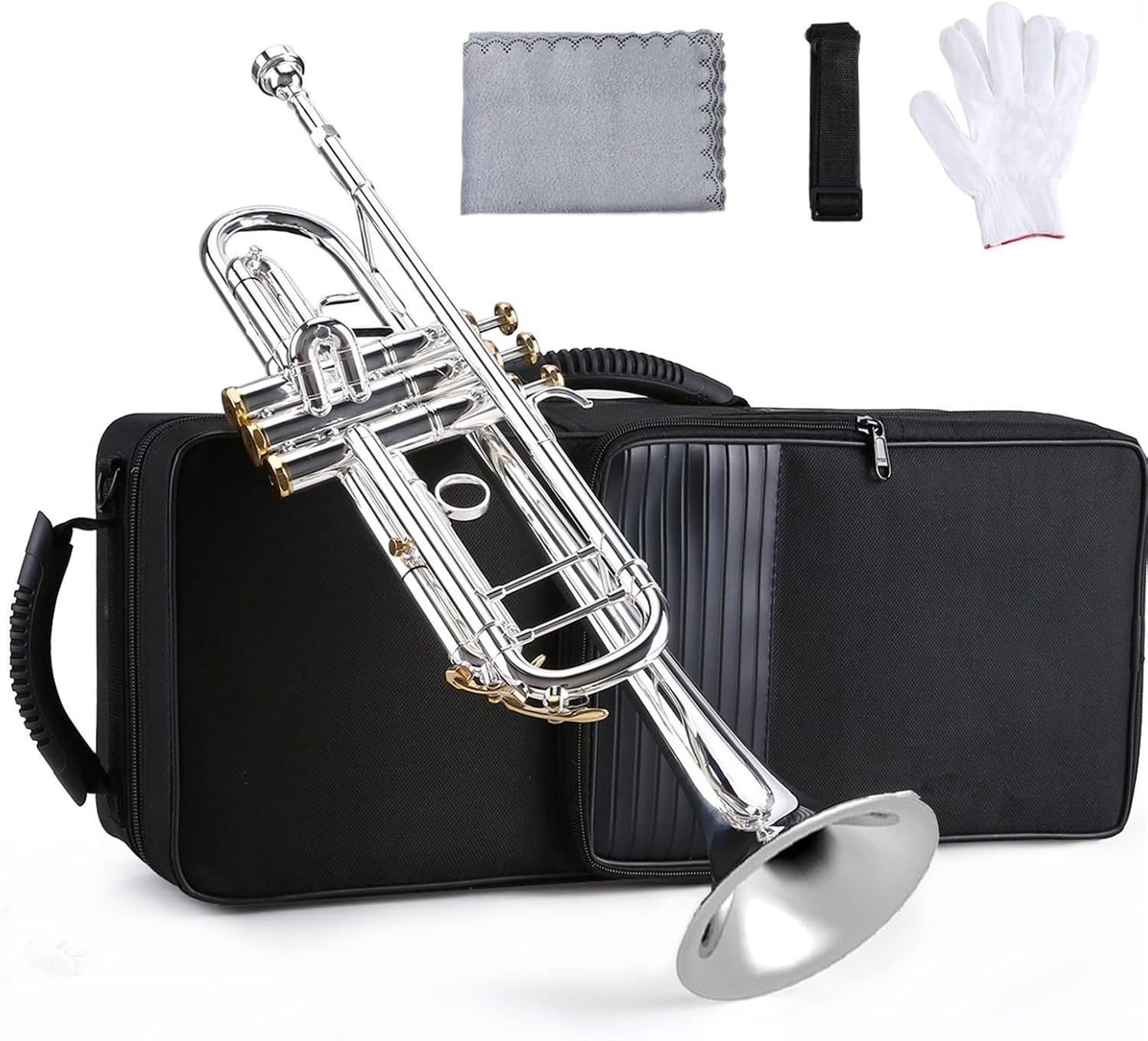 KESHUO Bb Trumpet Brass Material Silver-Plated Surface Beautiful Shell Buttons Wind Instrument Trumpets