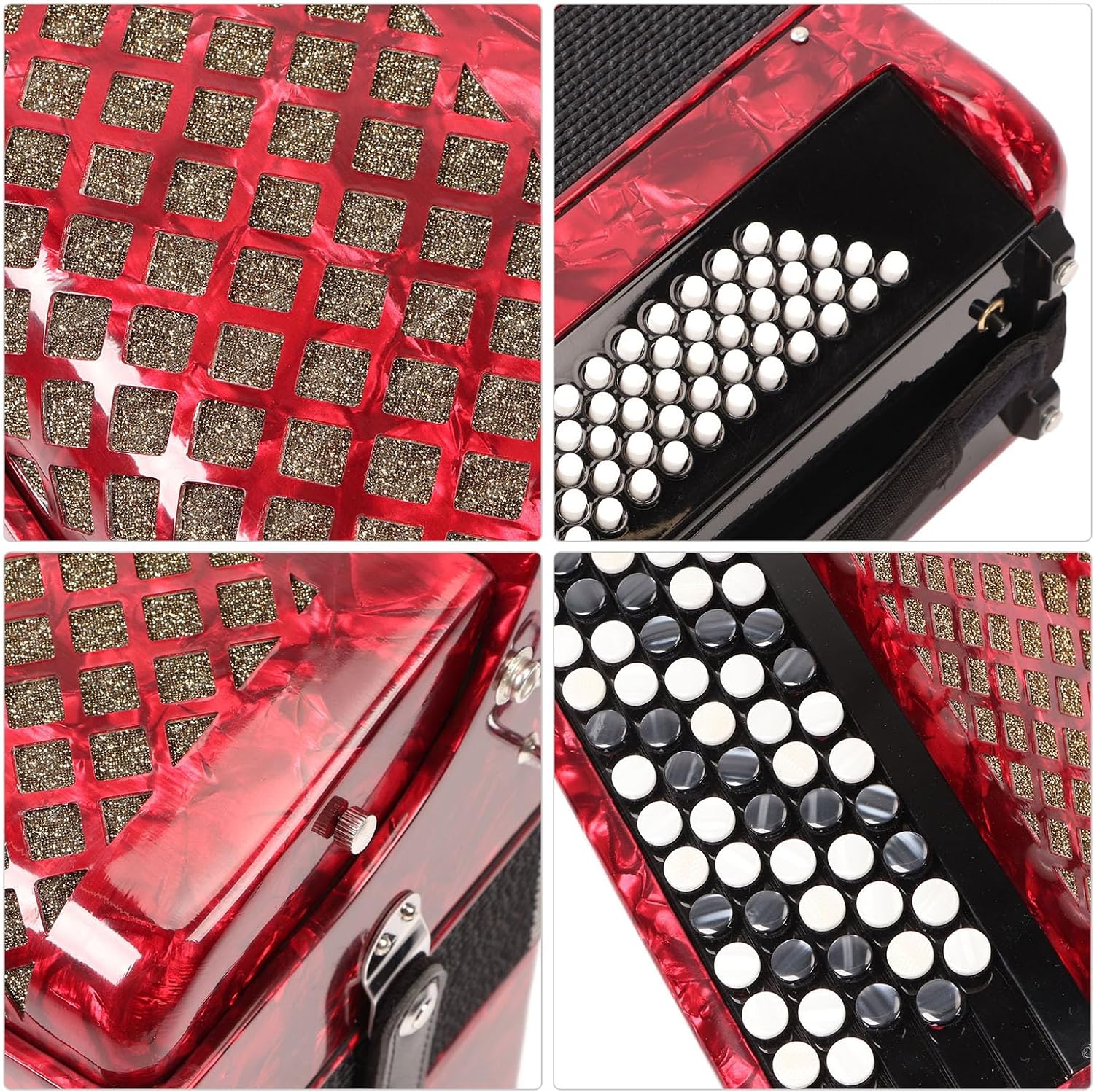 Yoidesu Accordion, 62 Keys 60 Bass Premium Accordion for Beginners and Professionals with Backpack and Carrying Strap, Premium Portable Button (Red)