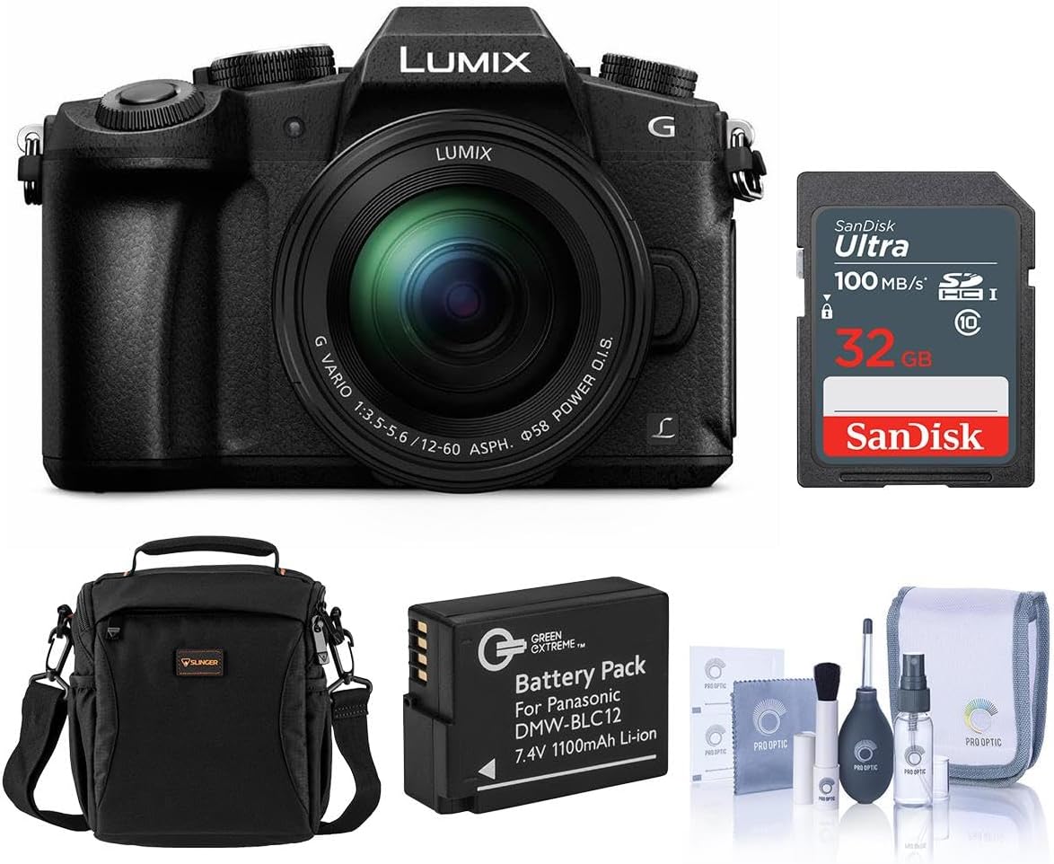 LUMIX DMC-G85 Mirrorless Camera with 12-60mm f/3.5-5.6 LUMIX G Power OIS Lens, Black, Bundle with 32GB UHS-I SDHC Memory Card, Shoulder Bag, DMW-BLC12 Li-Ion Battery, Cleaning Kit