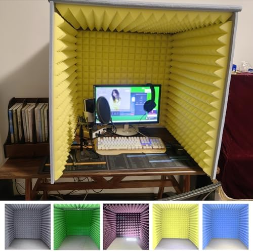 Desktop Soundproof Cover Vocal Booth, Portable Recording Booth for Home Studio Office, Microphone Isolation Shield Box, Sound Vocal Absorbing Panels (Color : Green)