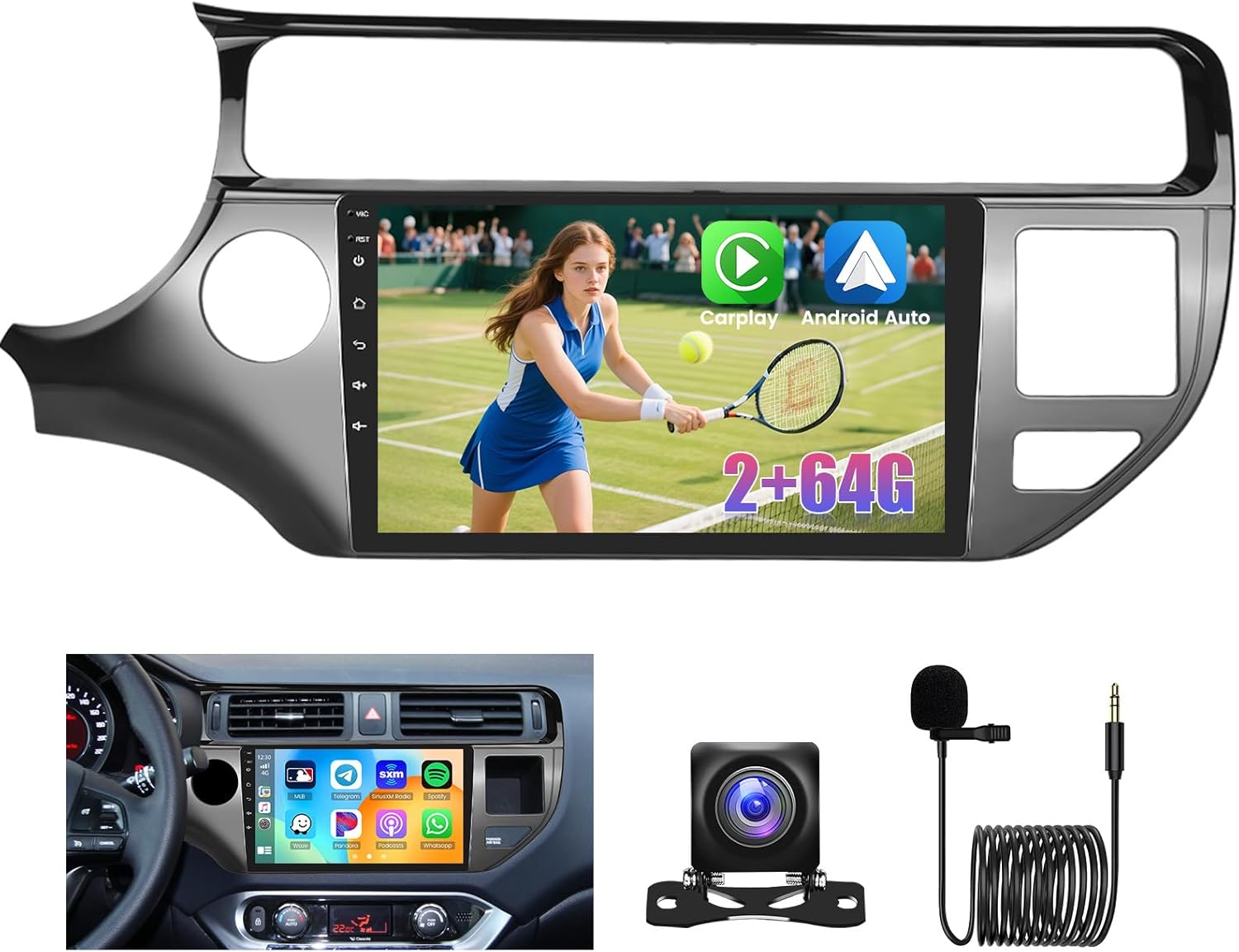 [2G+64G] Android 15 Car Radio Stereo for Kia Rio 2015-2018 with Wireless Carplay Android Auto, 9 inch Touch Screen Radio Bluetooth WiFi GPS FM RDS EQ+Free AHD Backup Cam